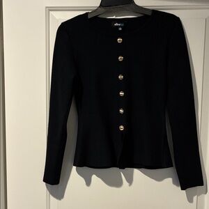 NWOT Black knit peplum Button-Up Women's knit top w/pretty gold shaped buttons